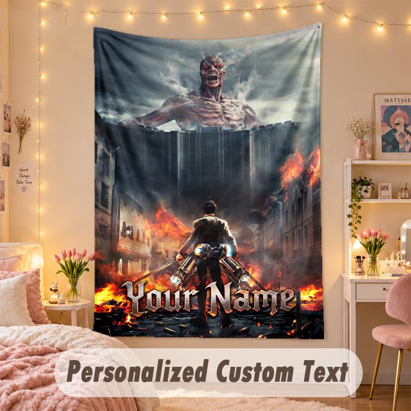 Custom Personalized Tapestry,Attack on Titan Print Custom Name Text Wall Art Hanging for Bedroom