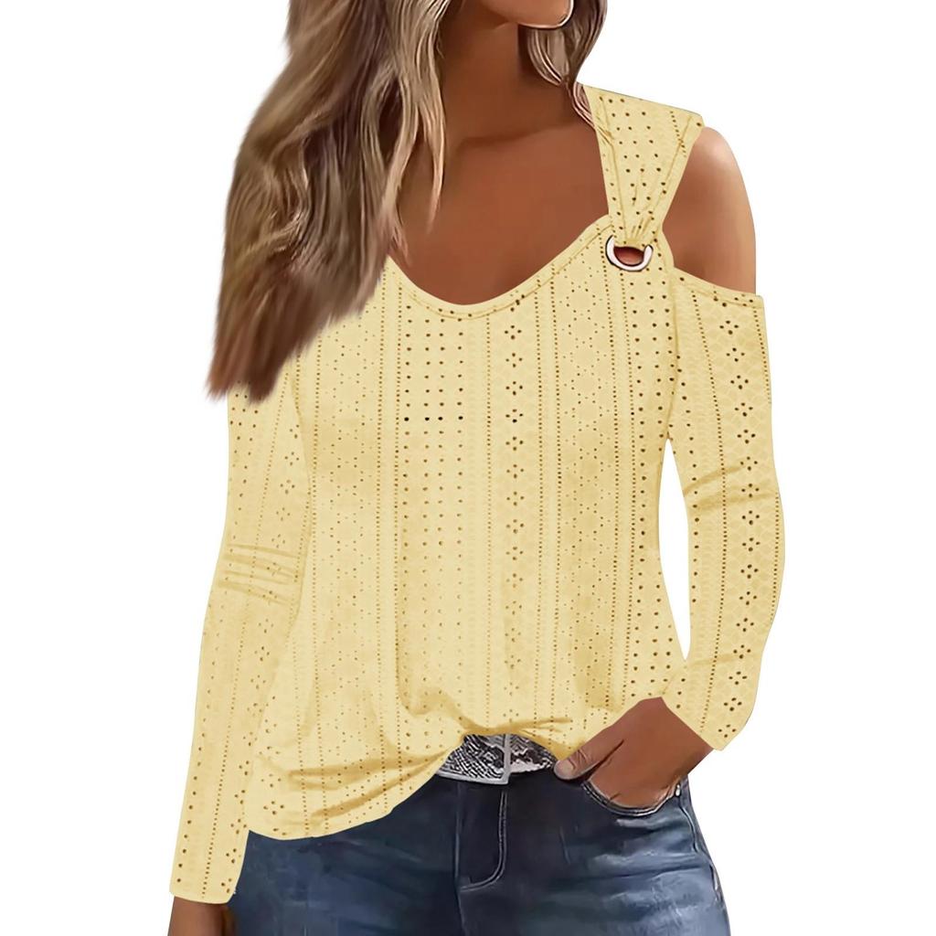New V-neck Off Shoulder Casual Solid Color  Women's T-Shirt Top