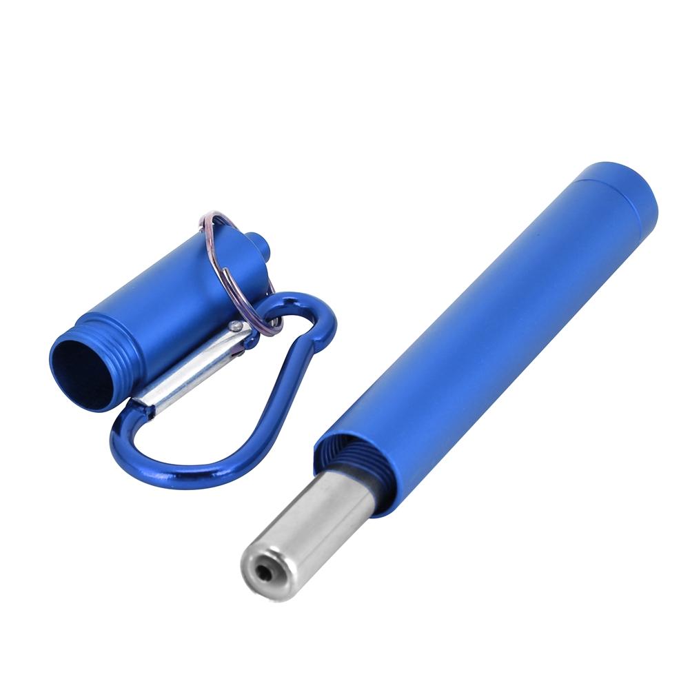 Retractable Reusable Stainless Steel Straw(Blue Aluminum Case Straw+Brush+Carabiner )