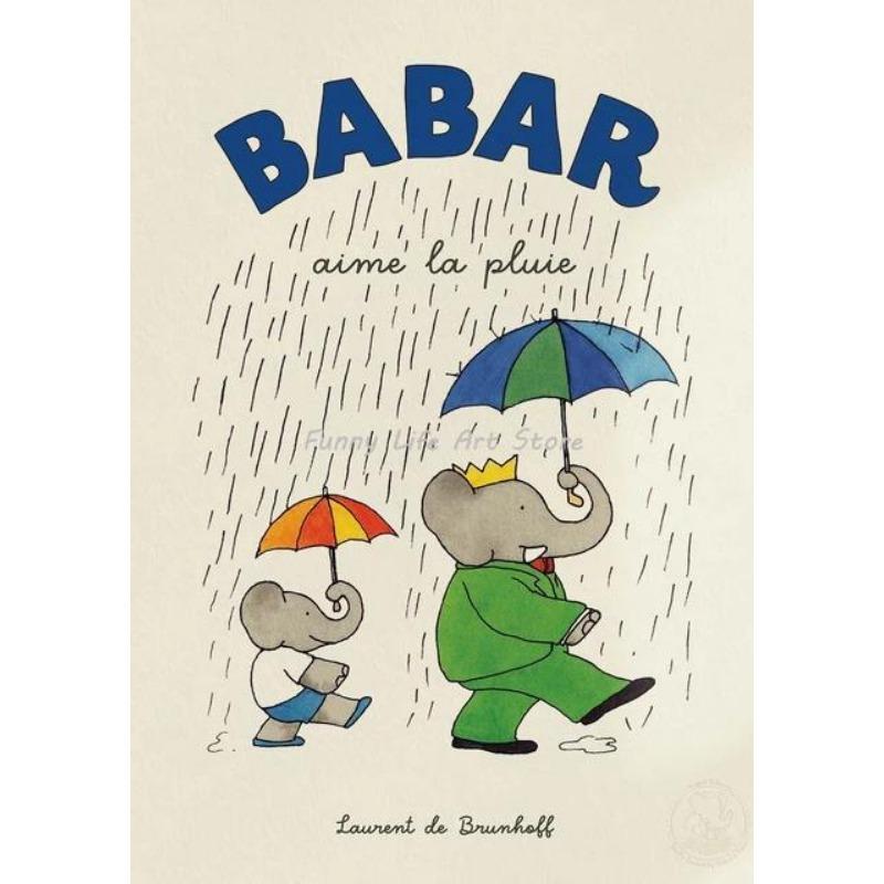 

Винтажный мультфильм про слоненка Бабара Настенное искусство Холст Принты для детской комнаты Декор для детской комнаты Постер с животными для детской стены Д 21cm×30cm NoFrame