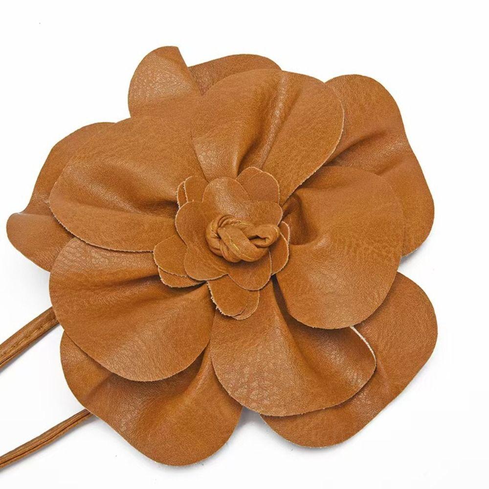 Floral PU Leather Flower Waist Chain Large Bohemian Waistband Leather Rope Belt  Dress Accessories