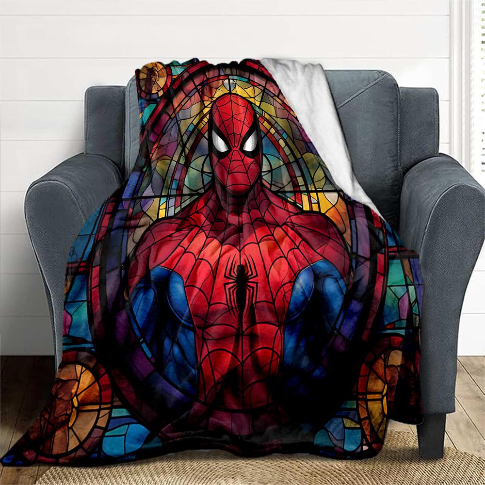 1PC Stained Glass SpiderMan Outdoor Blanket Lightweight Flannel, Soft & Warm, All-Season Use for Sofa, Outdoor, Camping, Living Room, Office36