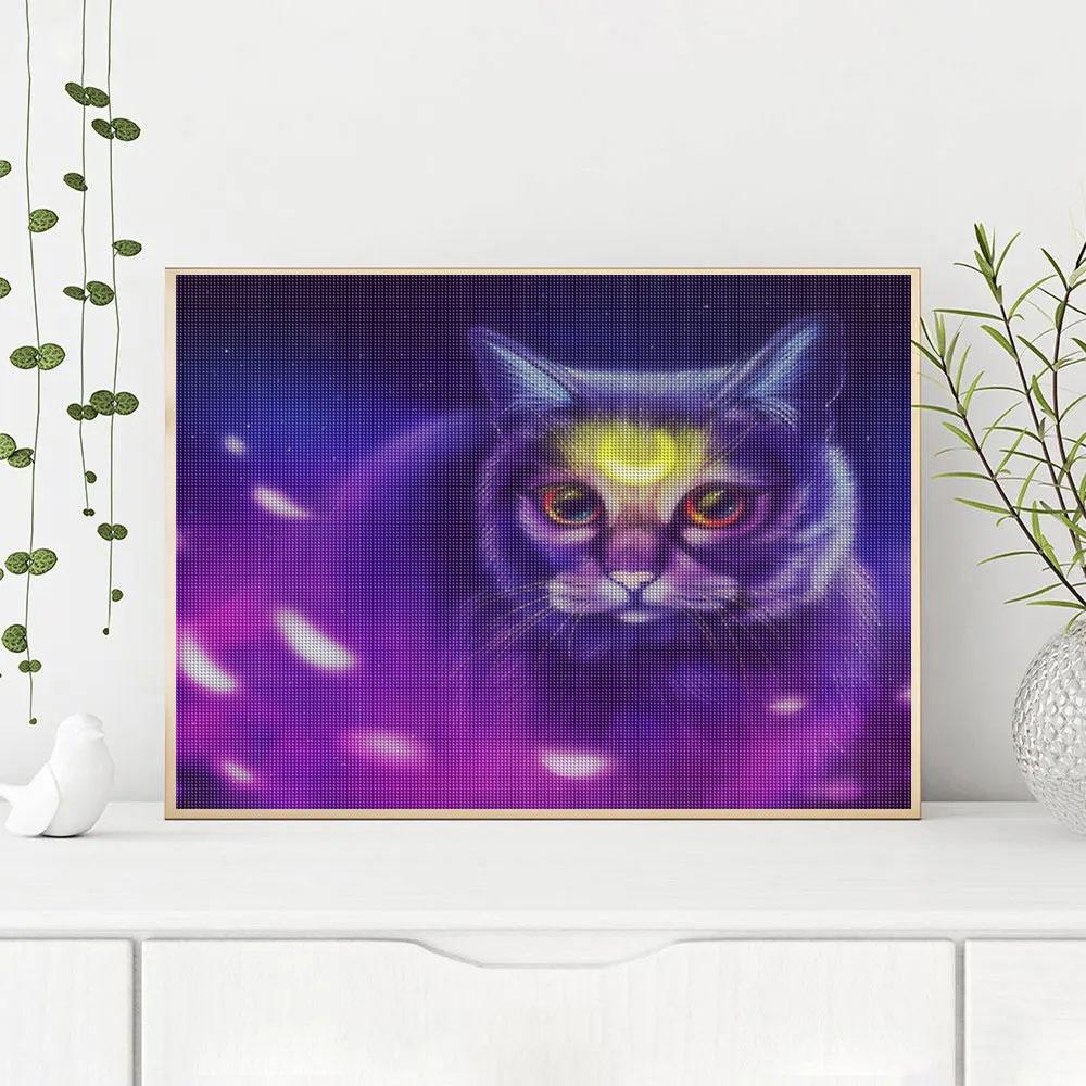 Diy Diamantová malba Kočka Zvířecí Mozaika Měsíční výšivka Ručně vyráběná dárková dekorace pro domácnost 30x40cm