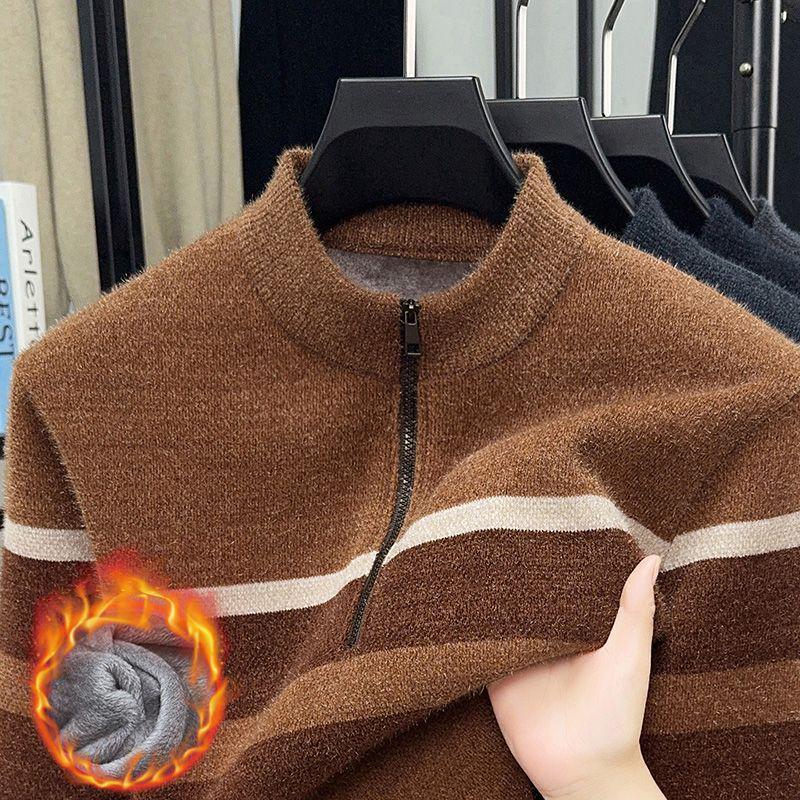 Dad's Warm Winter Knit: Mink Velvet Zipper Sweater, Plus Velvet for Middle-Aged & Elderly Men