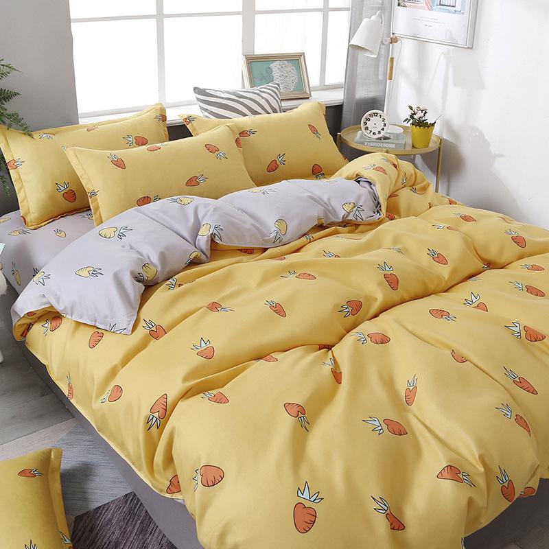 Four Seasons Sengesett 4 stk børstet sengetøy Husholdningsstudent-trykt laken Dynetrekk Putevar for King Queen Beds