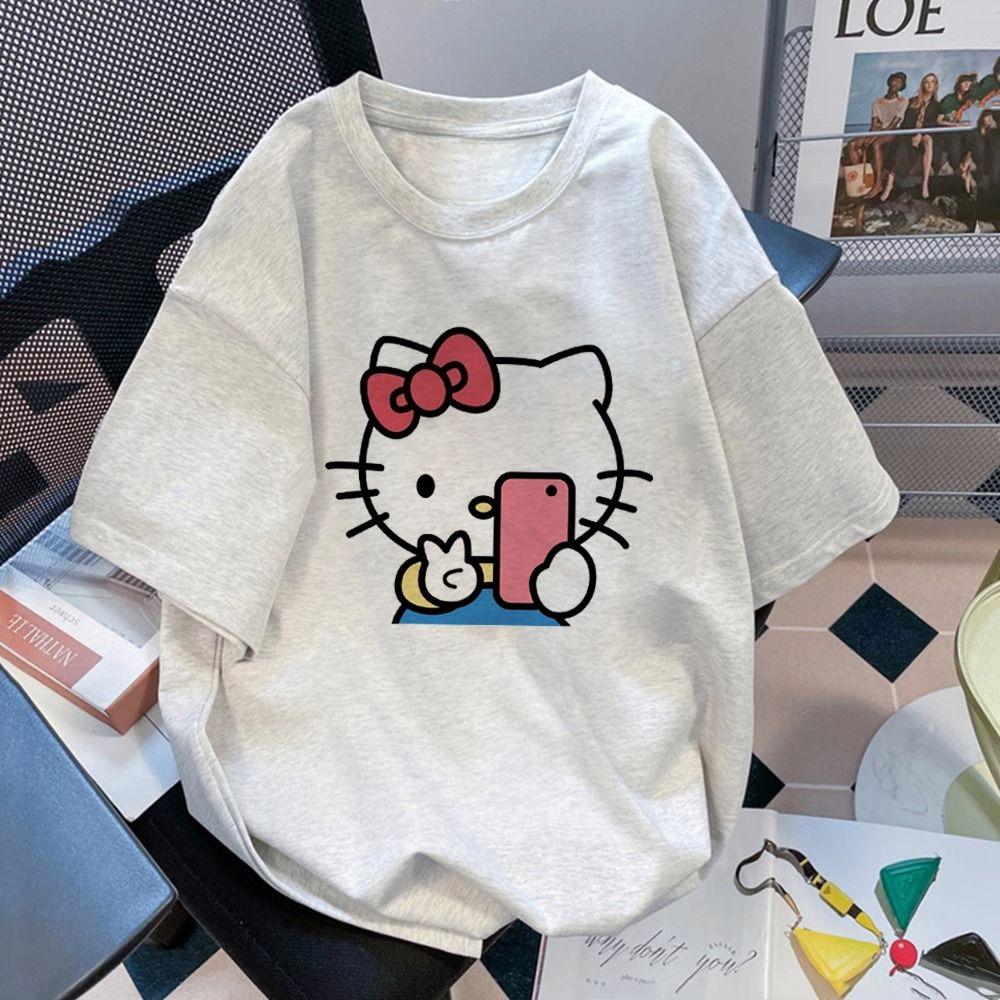 Cartoon Kitty Cat Cotton Shortsleeved Tshirt Unisexs and Womens Summer Printing Versatile Casual Loose Top Clothing 2026