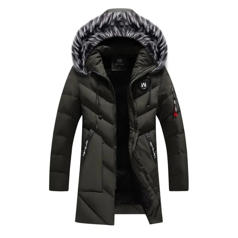 Men's Winter Clothes Hooded Down Coats Thick Fashion Warm Parkas Jacket Zipper Long Coat High Quality Windproof
