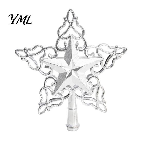 Holiday Party Ornament Glitter Star Christmas Tree Topper, Hollow Treetop Ornament, Gold Silver Sparkling Decoration for Home Decor
