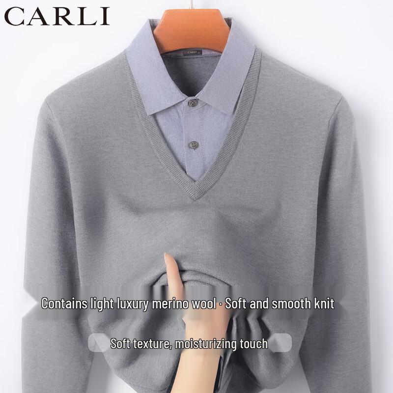 CARLI Men's Mock-Neck Faux-Layer Wool Blend Sweater