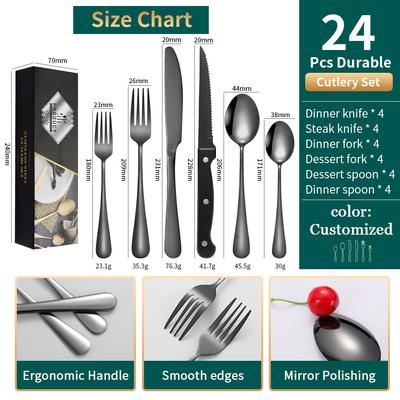 1010 Knife Fork and Spoon Stainless Steel Tableware Set 24-piece Tableware Steak Knife Fork and Spoon