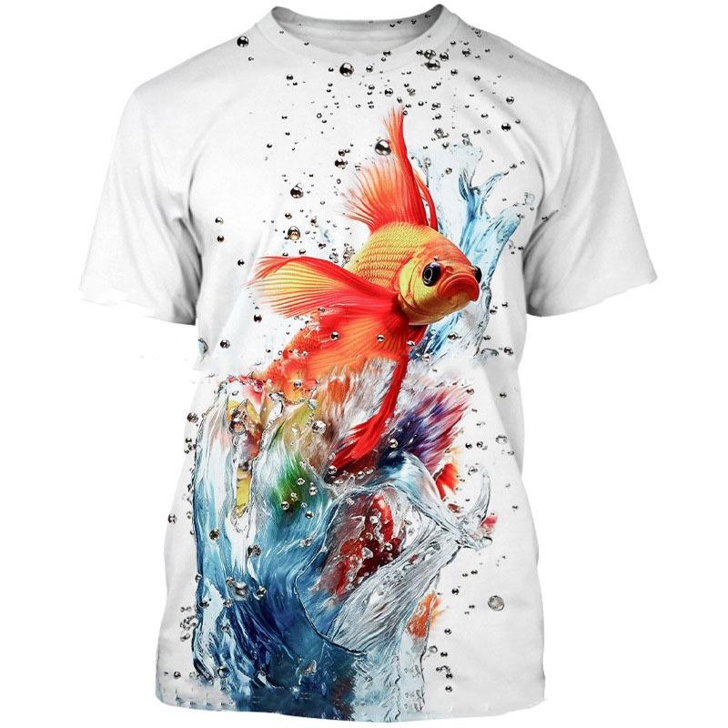 Koi Goldfish Pattern Summer Men's T-shirt Fun Fish 3D Printed Short Sleeved Top Fashionable Street Daily Casual Round Neck Pullover