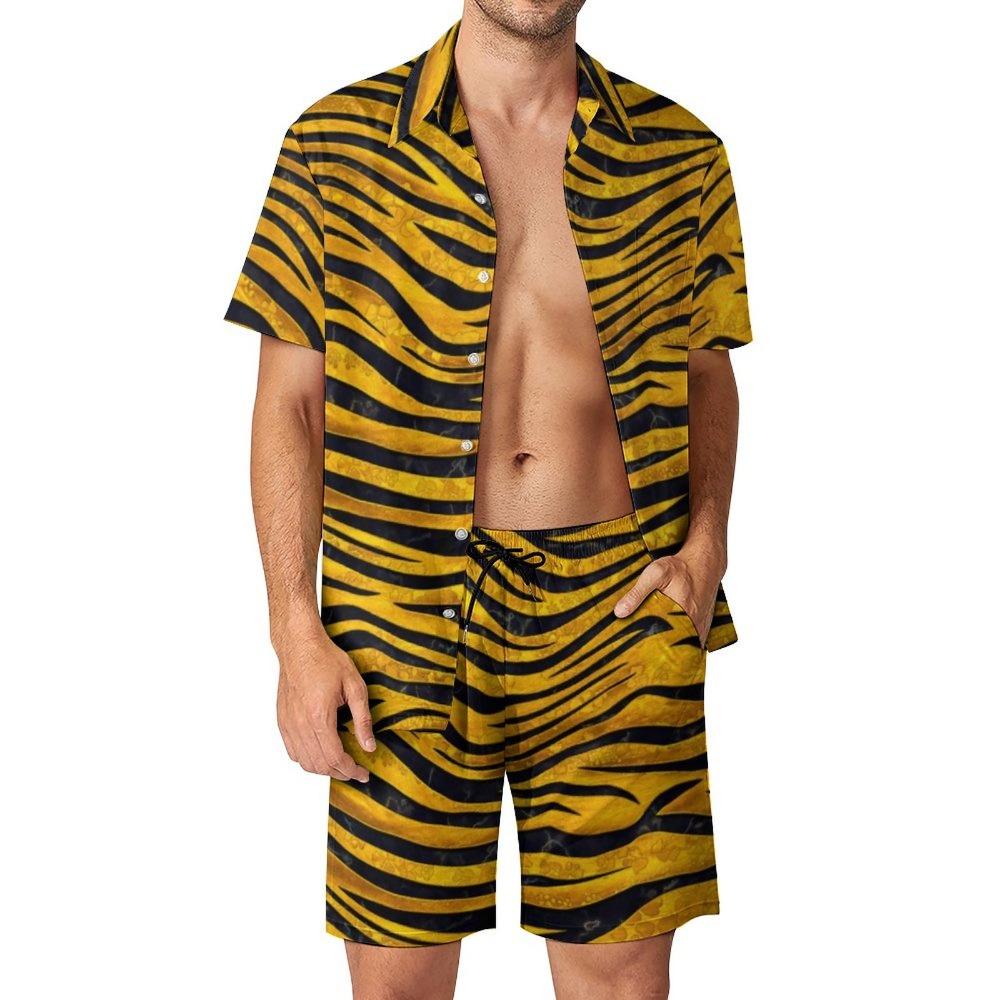 

Американський літній тигровий леопардовий смугастий 3D друкований чоловічий комплект сорочок з короткими рукавами, негабаритні пляжні шорти, вуличний одяг, гавайський костюм XL