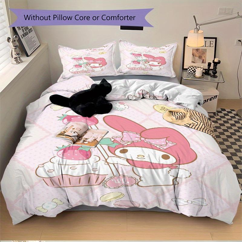 3pcs Cake My Melody Printed Bedding Set, Soft and Comfortable Quilt Cover for Bedroom, Guest Room (1 Duvet Cover + 2 Pillowcases, Pillow Cor