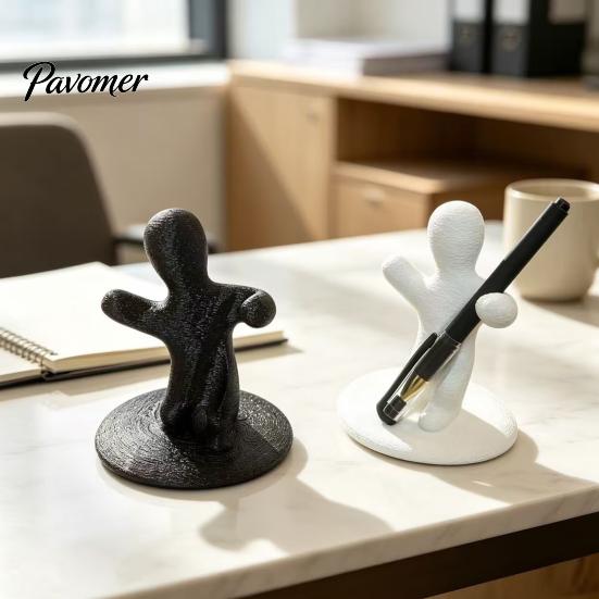 Creative Stationery Holder 3D Printed Funny Figure Pen Holder, Black White Humanoid Desk Office Accessories Organizer for Pencils Pens, Unique