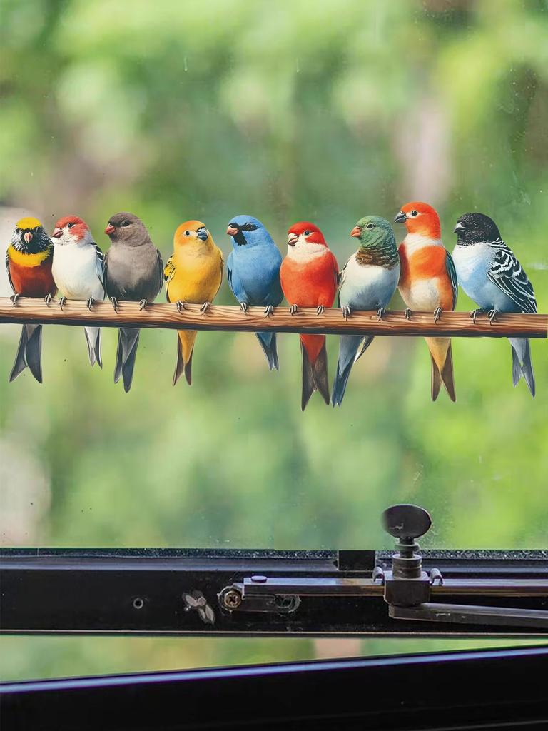 Cute Colorful Bird Static Cling Window Sticker Removable for Bedroom Living Room Glass Home Decor Art