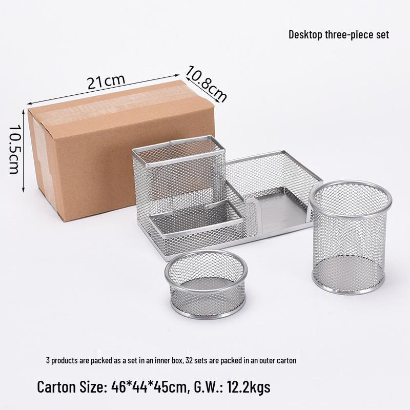 Iron Mesh Multifunctional Pen Holder - Creative Desktop Stationery Organizer for Office & Student Use