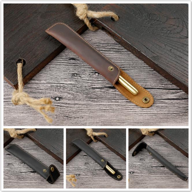 Handmade Retro Leather Pencil Case, Personalized Cowhide Pen Cover, Creative Design, In Stock
