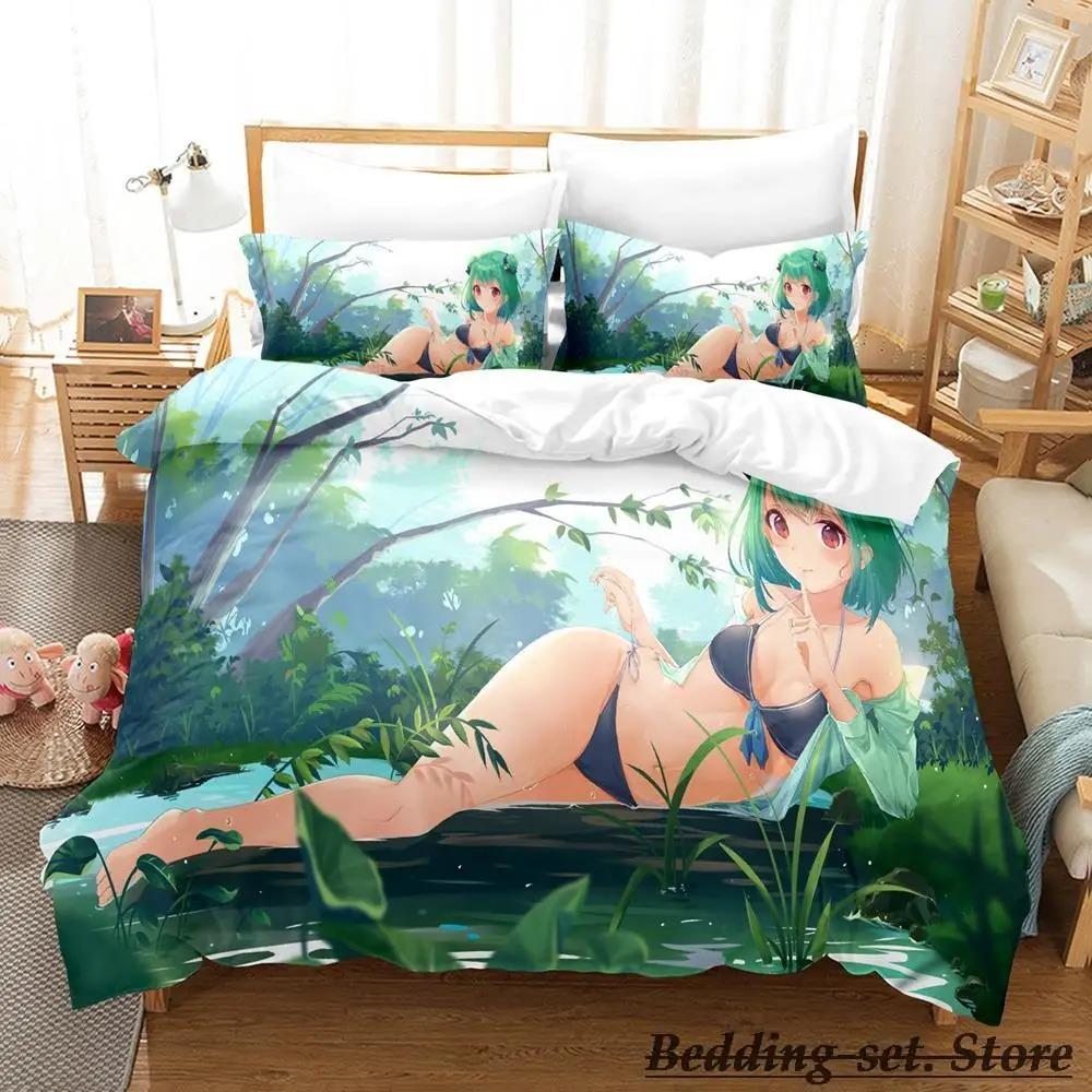 Vtuber Hololive Uruha Rushia Bettwäsche-Set, Cartoon-Anime, dreiteiliges Set, für Erwachsene und Kinder, Schlafzimmer, Bettbezug-Sets, 3D, Kawaii, süße Mädchen