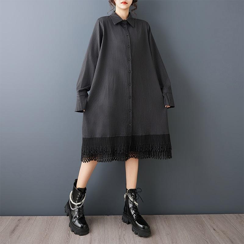 Long sleeve plus size cotton vintage new in dresses for women spring autumn casual loose midi Shirt dress
