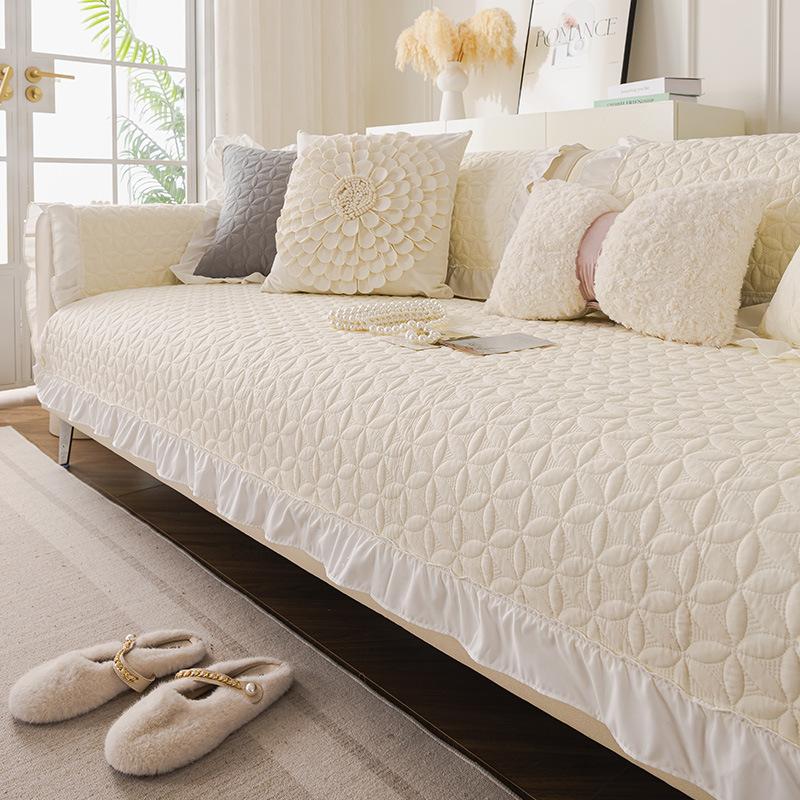 Cream Wind Pure Cotton Sofa Cushion Universal Non-Slip In All Seasons New Leather Sofa Cover Fixed Backrest Cover Cloth Towel