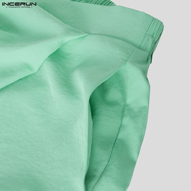 INCERUN Men Back Elastic Waist Wrap Casual Baggy Long Wide Leg Pants Trousers