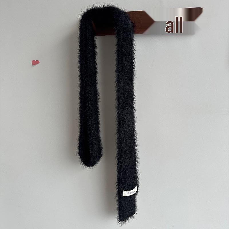 Falling Pool Knitwear Black & White Fluffy Narrow Stripe Scarf – Versatile Y2K Style for Women