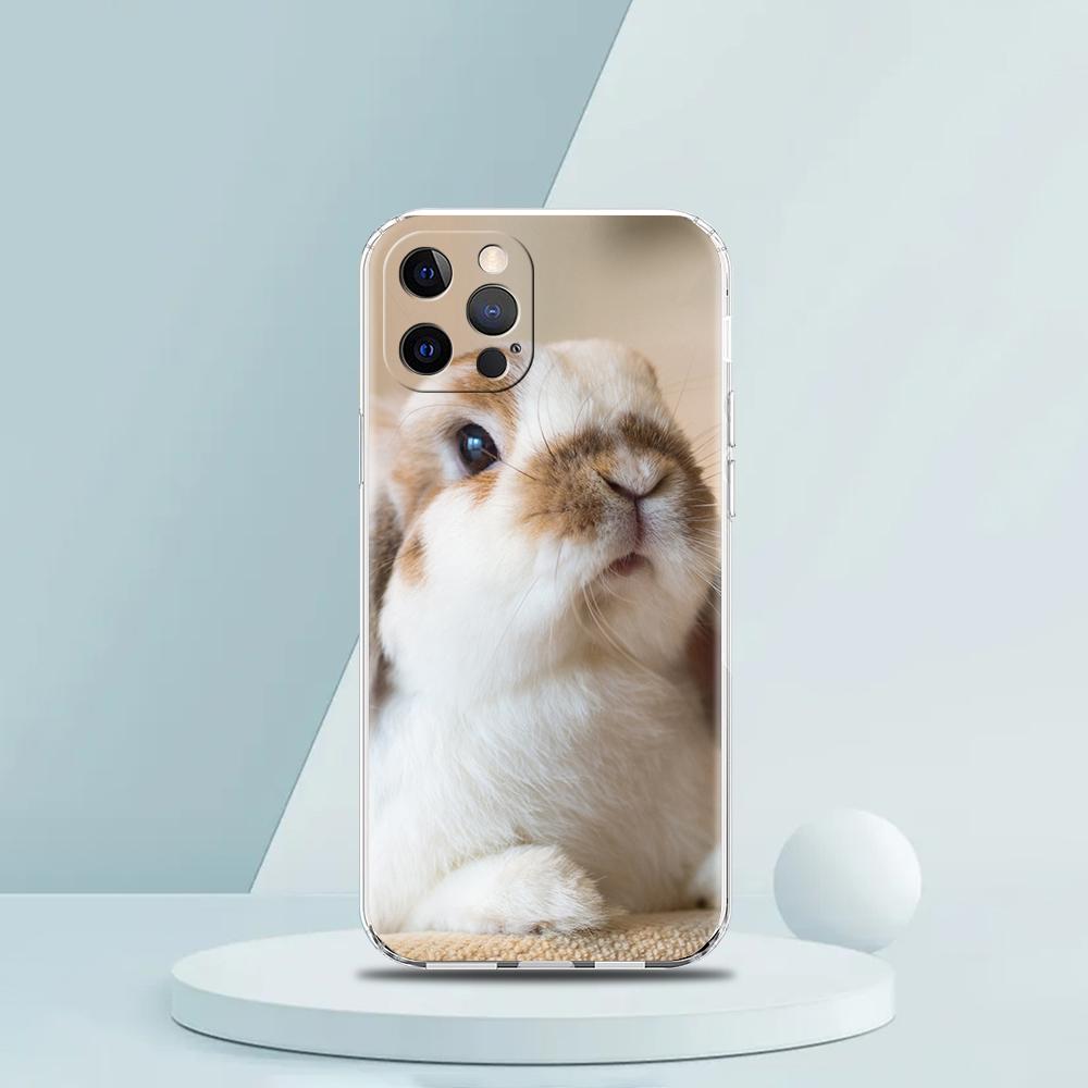 Cute White Baby Rabbits Luxury Phone Case For iPhone 16 15 14 13 12 11 Pro Max XS X XR SE 7 8 Plus soft Silicone Clear Cover
