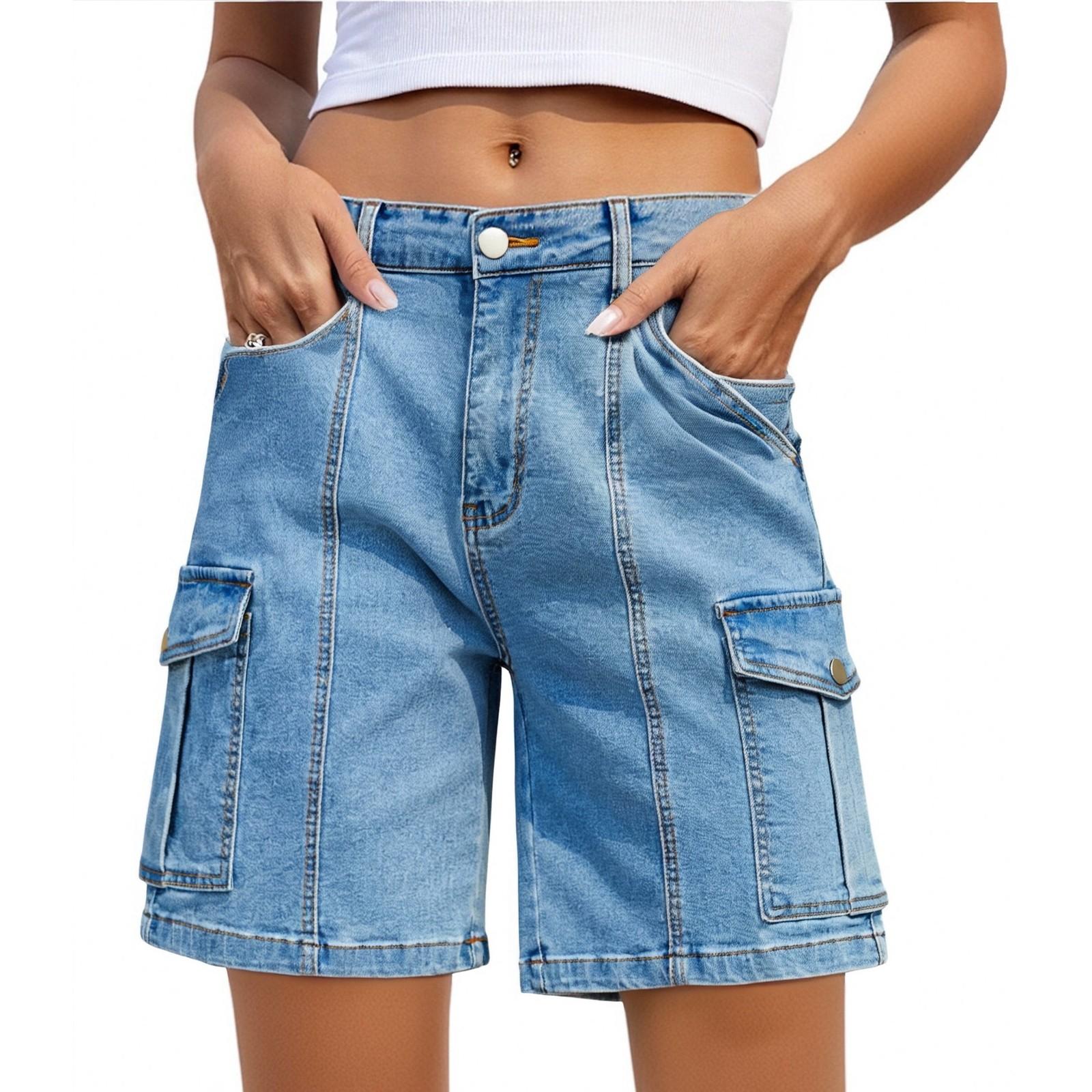 

Женские джинсовые классические универсальные модные шорты с высокой талией L светло-синий