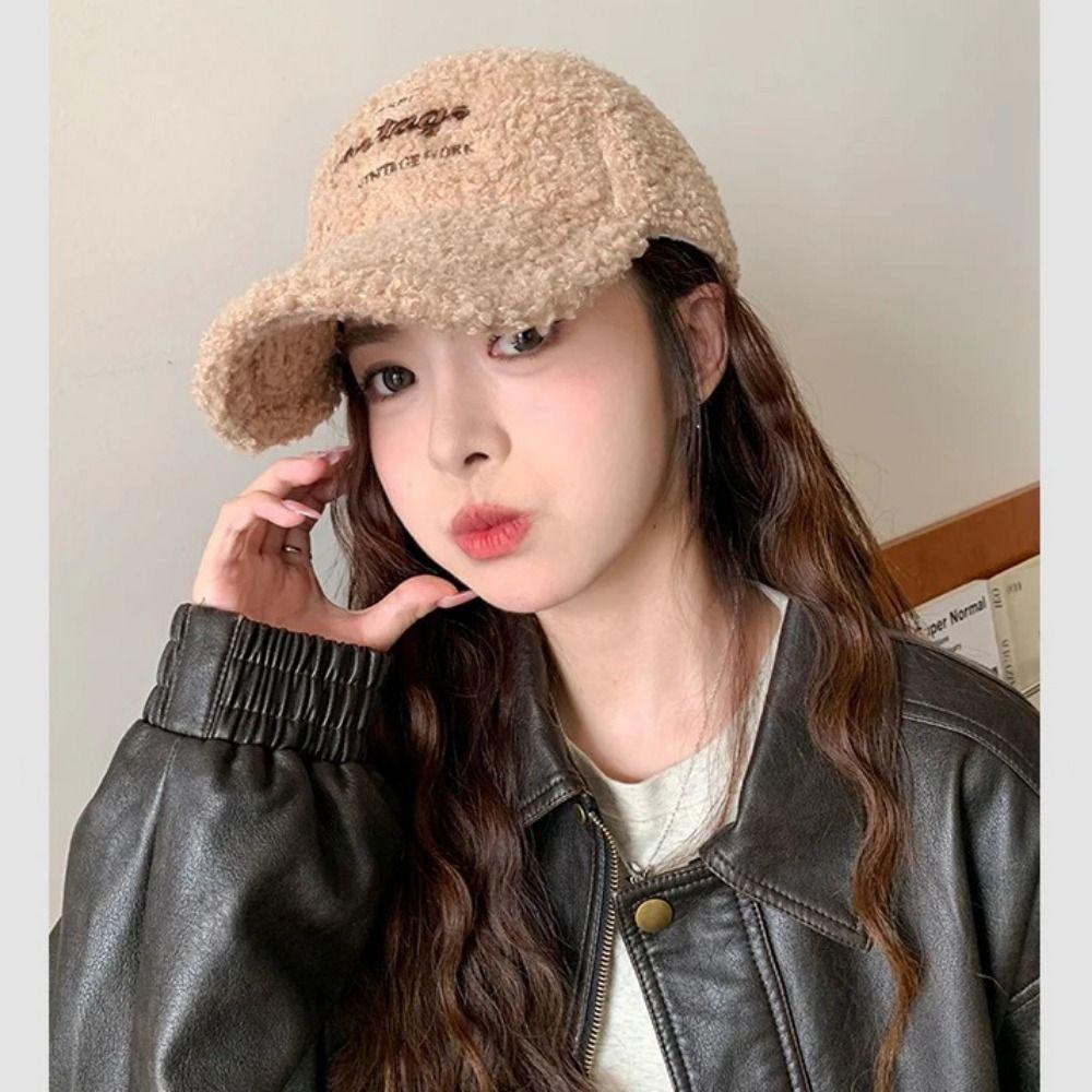 Fashion Plush Baseball Hat Women Couple Cap New Lamb Wool Baseball Cap