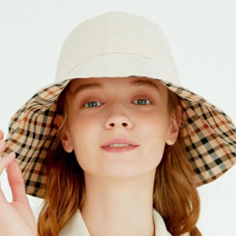 DakS Women S Beige Check contraSt Linen Floppy Hat Dbhe4e121i2