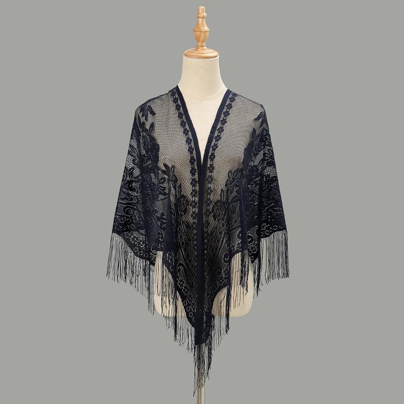 New hollow monochrome polyester triangle scarf women's popular hot-selling solid color with soft shawl