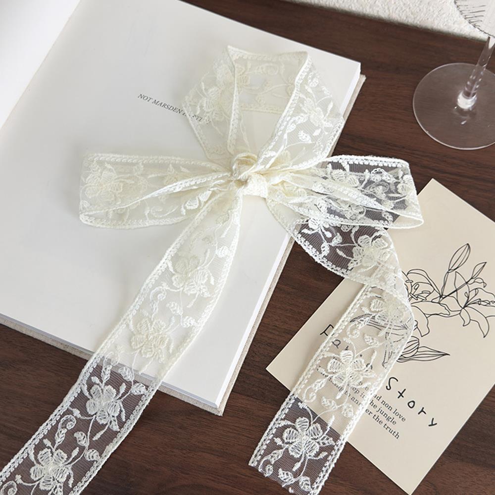 Floral Embroidery Hair Scarf Lace Long Ribbon Scarf White Flower Lace Neckerchief  Decorative Strap Necklace Head Wrap Scarves