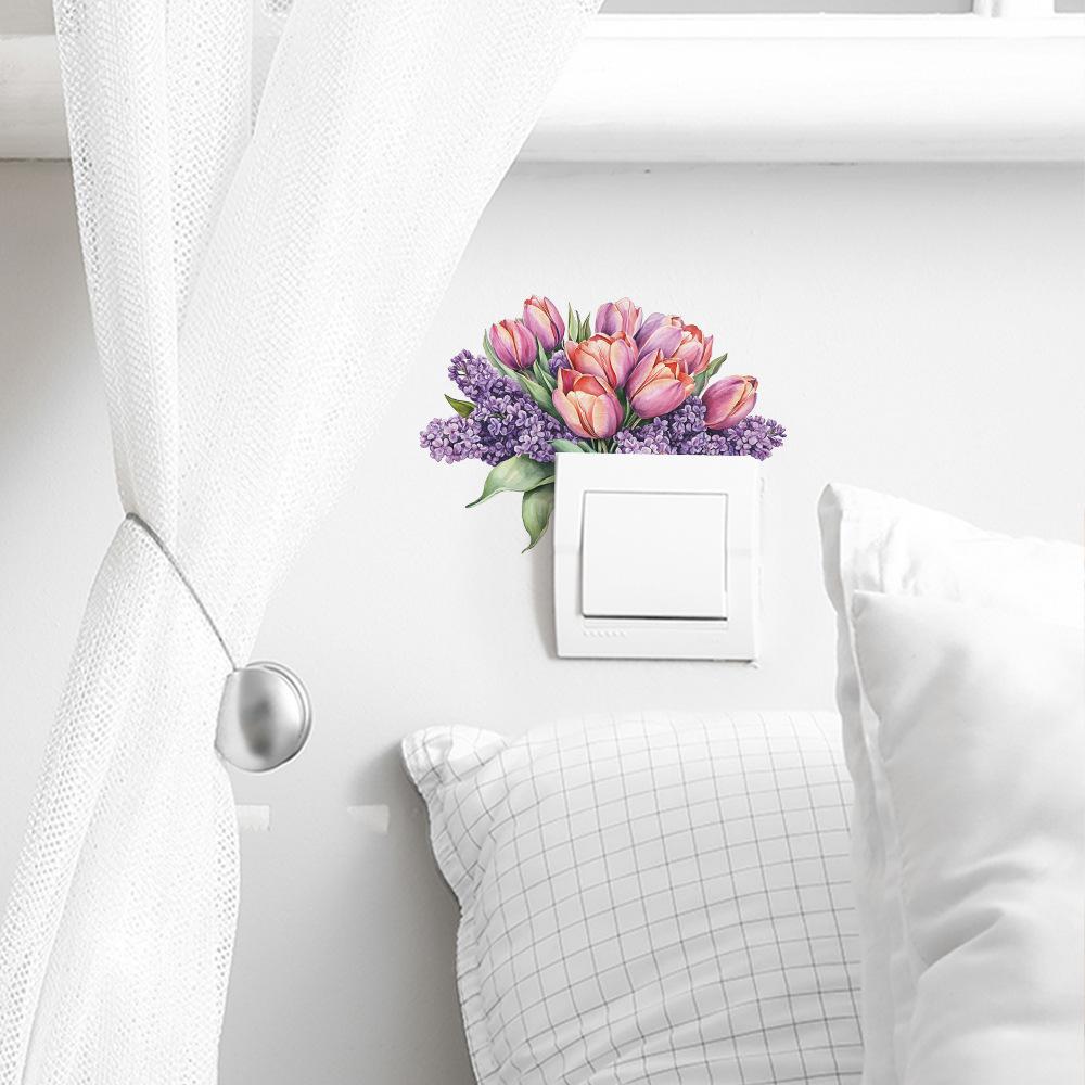 Hand Painted Purple Tulips Switch Plate Sticker for Bedroom Living Room Background Home Decor Self-Adhesive Removable Decal