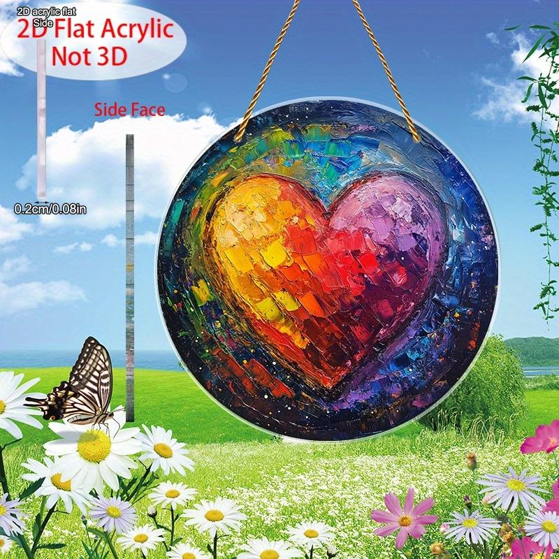 Acrylic Vintage Rainbow Heart Suncatcher in a 2D Flat Design, Ideal for Decorating Walls. This Round Sign Is Perfect for Window Sills, Porches