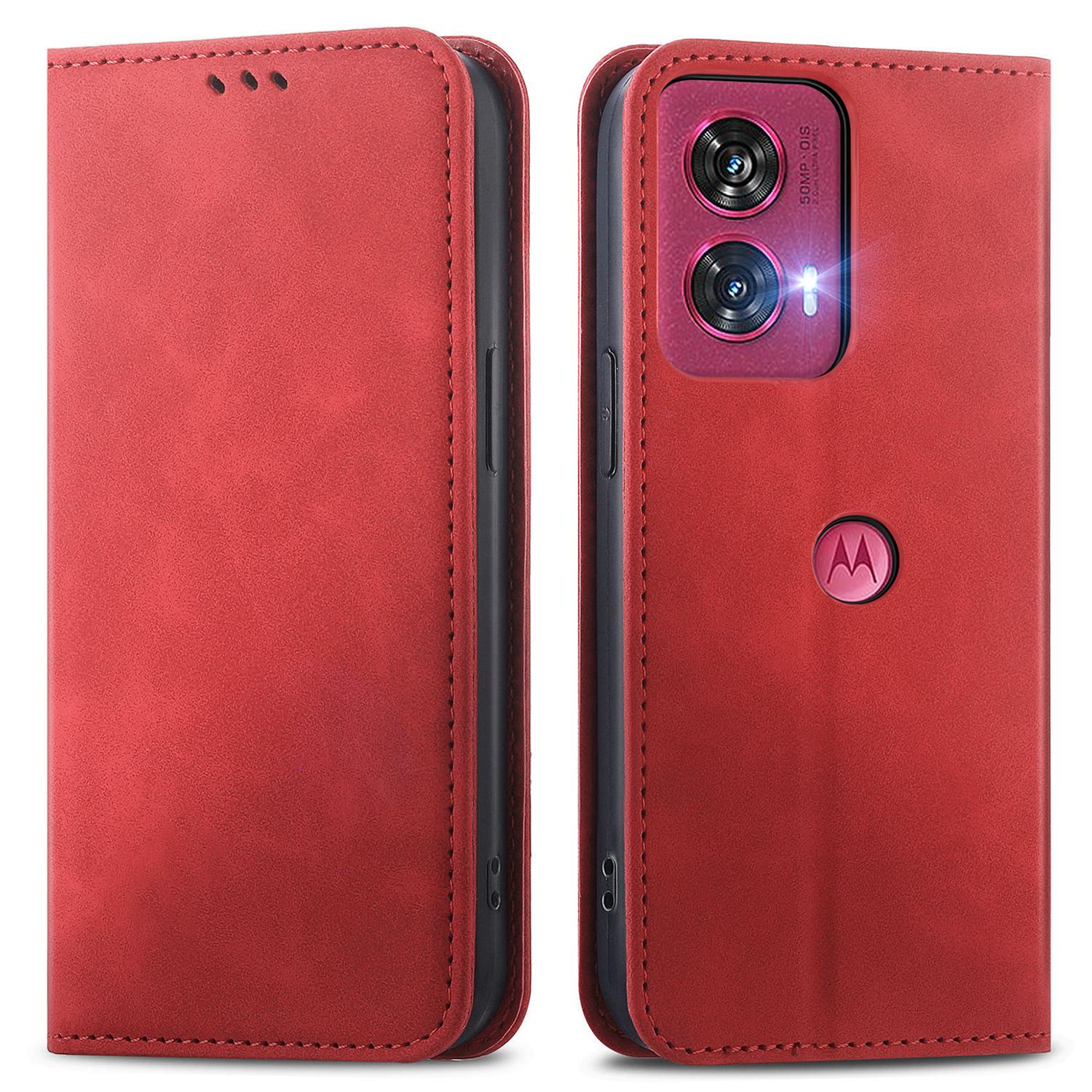 

For Motorola Edge 50 Fusion 5G Card Slots Case Skin-Touch PU Leather Phone Cover Red
