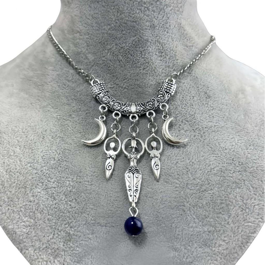 Gothic Moon Pendant Necklace With Amethyst Crystals For Women Jewelry Collection
