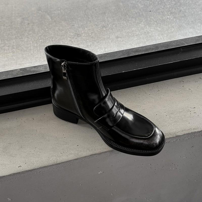 3.5C Style Short Boots Women Round Toe Chunky Heel Side Zip Martin Fall Winter