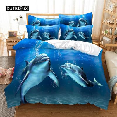Housse de couette Dauphin Adorable Bleu Océan Animal Marin Ensemble de Literie Taille Queen King Housse de Couette pour Femmes Filles Décoration de Chambre