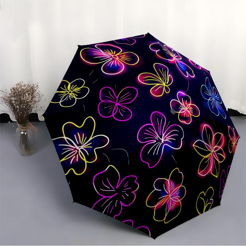 1PC Neon Flowers Automatic Folding Umbrella Portable Collapsible 8-Rib Umbrella for All Seasons, Casual Outdoor Accessory, A40