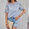 Summer New Embroidered Printed Loose Women's Shirts Short Sleeve Fashion Elegant Blouse Women Tops Stand Collar Slim Fit Shirt Female Clothing 26429