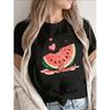Polyester Kurzarm-T-Shirt mit Wassermelonen-Print Lässiges Sommeroberteil für Damen Leicht und atmungsaktiv Perfekt für draußen