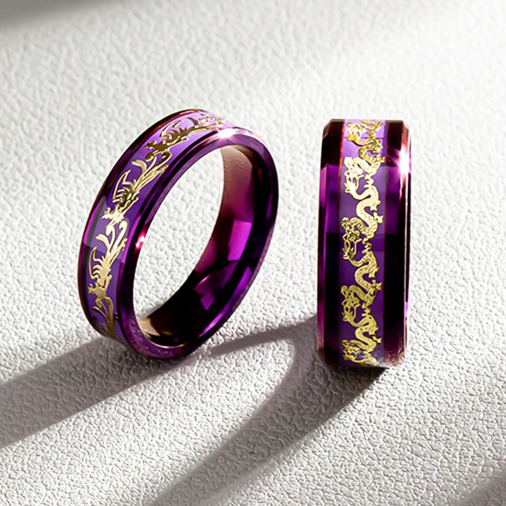 Jewelry Inlaid with Dragon and Phoenix Pattern Purple Nine Purple Fire Ring Couple Ring Bracelet