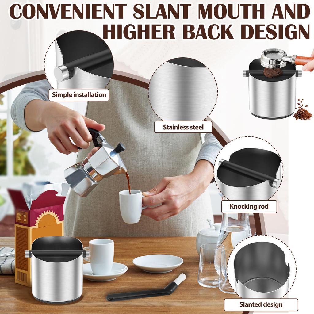 Coffee Knock Box Stainless Steel Espresso Knock Boxes with Non Slip Base Large or Small Coffee Ground Knock Box for Home Office
