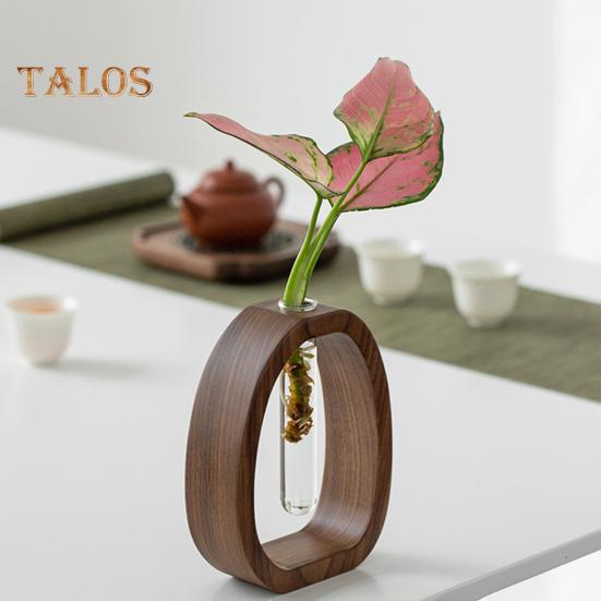 Vasă cu tub de încercare pentru plante hidroponice cu suport din lemn Vază cu flori transparentă Centru de masă Vază de propagare a plantelor Home Office Decor pentru birou