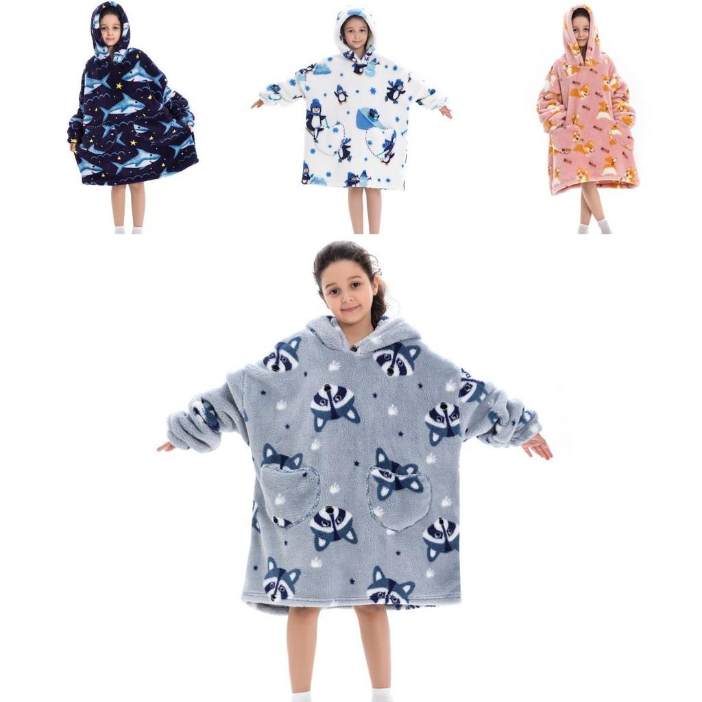 Délicieuse Grande Couverture Sweat à Porter Pour Enfants Tissu Doux Chaud Confortable Avec des Illustrations Amusantes