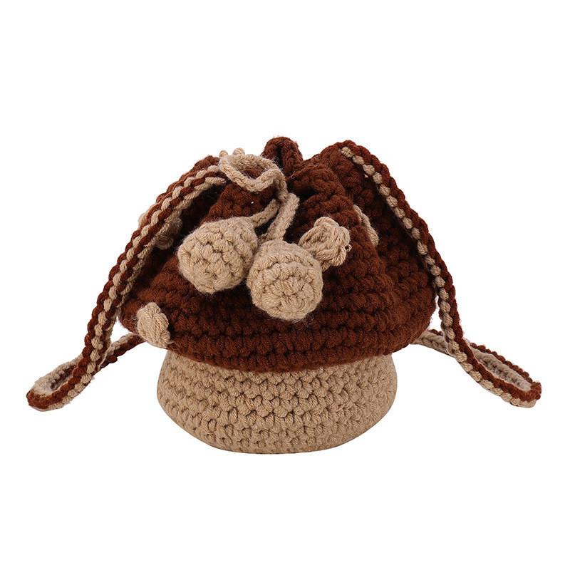 Adorable Fashionable Mushroom Knit Crochet Bag For Kids In Orange Red And Brown Colors