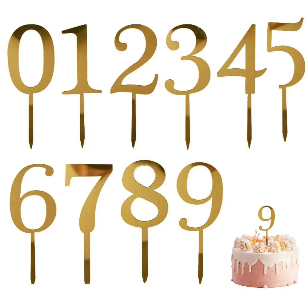 New 0-9 Number Happy Birthday Cake Topper Golden Acrylic Wedding Cake Topper Adorn For Kids Birthday Party Holiday Cake Sup G9U4