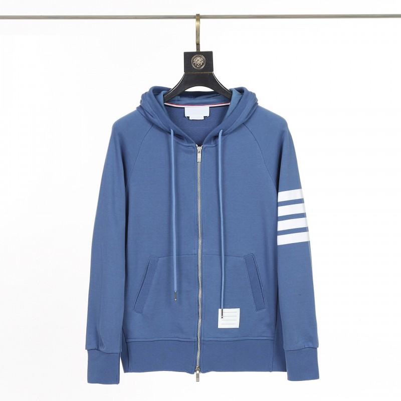 Unisex Cotton Woven Stripe Hooded Zip-Up Sweatshirt With 4-Stripe Detail Regular Fit Casual Daily Wear