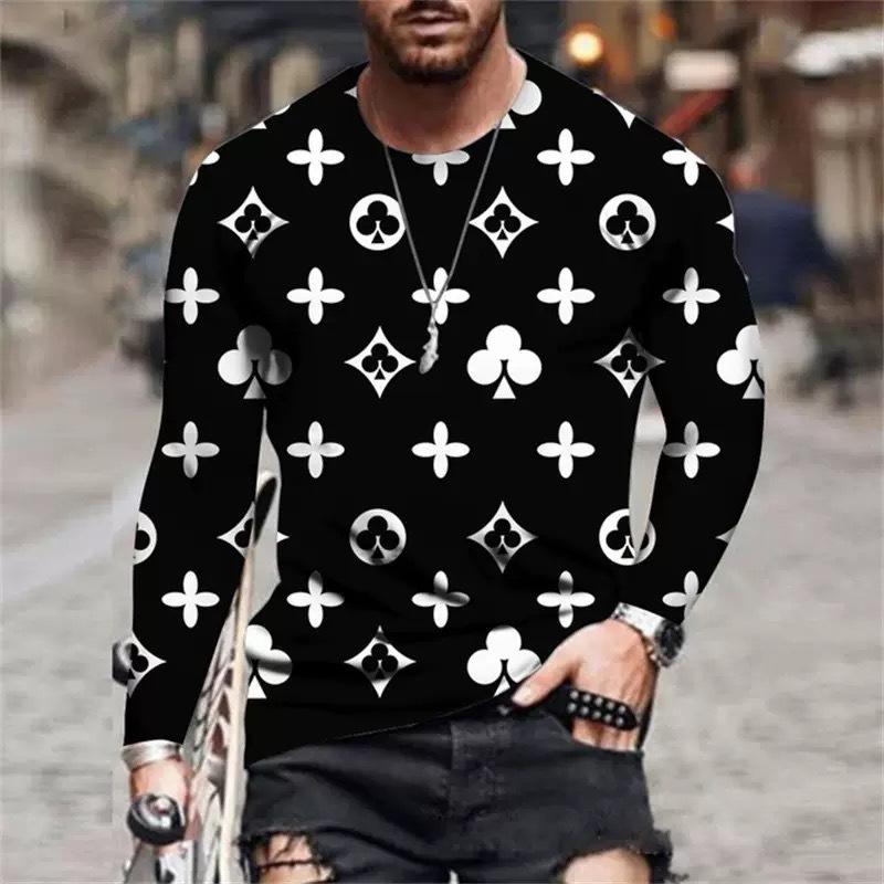 Frühling und Herbst Rundhals 3D Kreative Muster Bedrucktes Oberteil Modische Lässige Langarm Herren T-Shirts