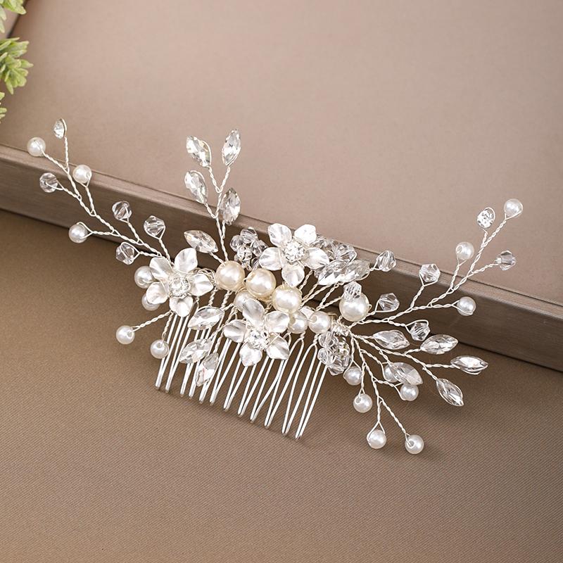 Wedding Hair Accessories Handmade Pearl headdress women Silver Color Hair Comb flower Hai Comb Bridal Hair Ornaments Tiaras